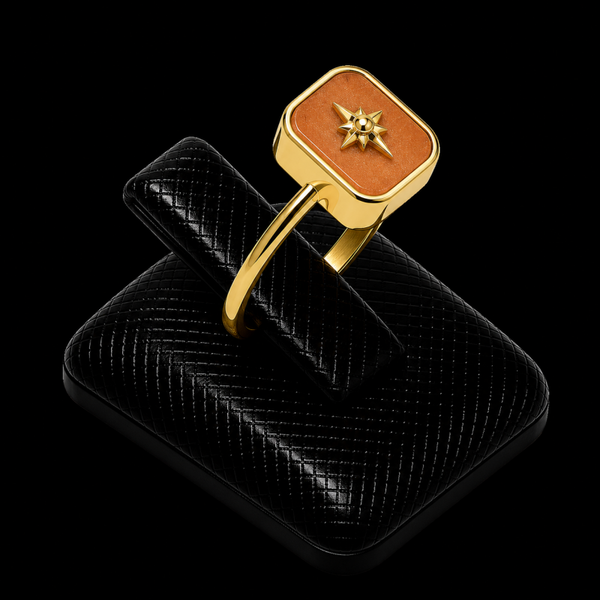 Bague Argent 925 Pierre de Soleil Rectangle + Charme