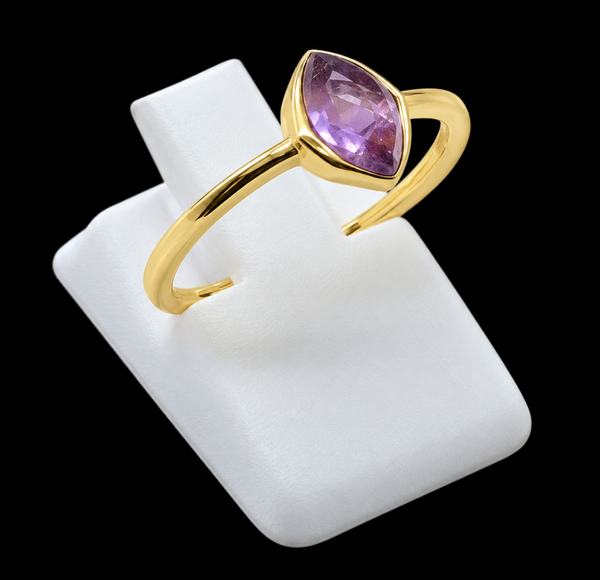 Bague Argent 925 Plaqué Or Améthyste Marquise