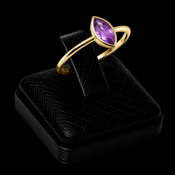 Bague Argent 925 Plaqué Or Améthyste Marquise
