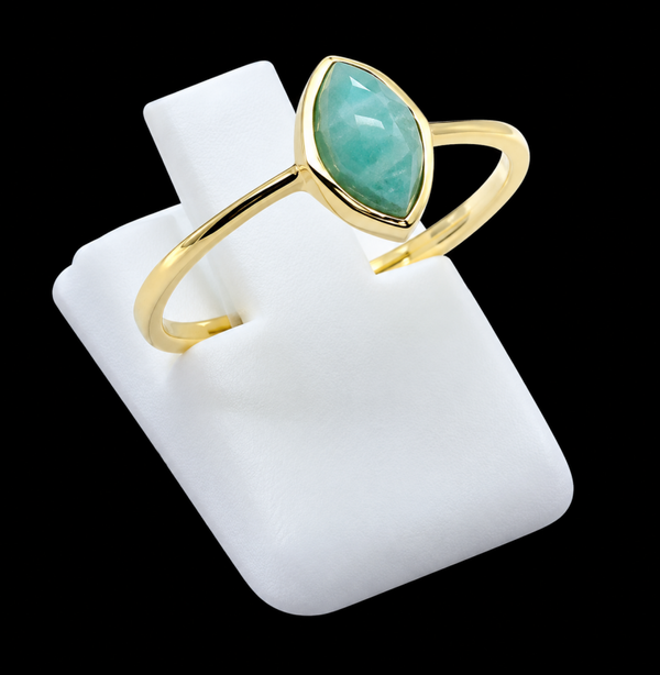 Bague Argent 925 Plaqué Or Amazonite Marquise