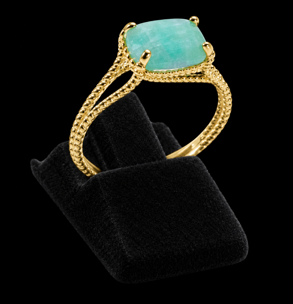 Bague Argent 925 Plaqué Or Amazonite Rectangle