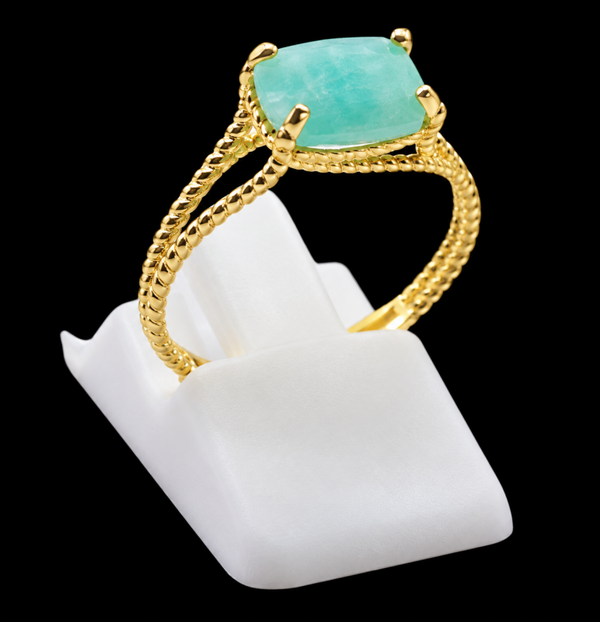 Bague Argent 925 Plaqué Or Amazonite Rectangle