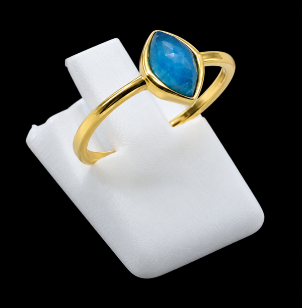 Bague Argent 925 Plaqué Or Apatite Marquise