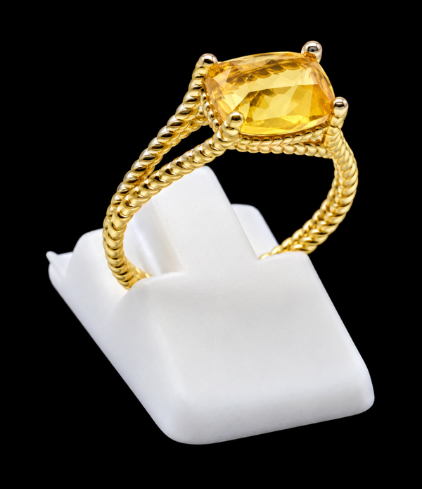 Bague Argent 925 Plaqué Or Citrine Naturelle Rectangle