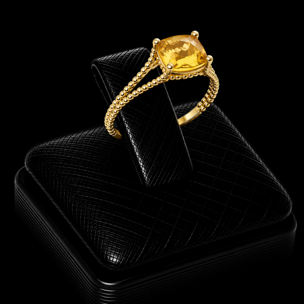 Bague Argent 925 Plaqué Or Citrine Naturelle Rectangle