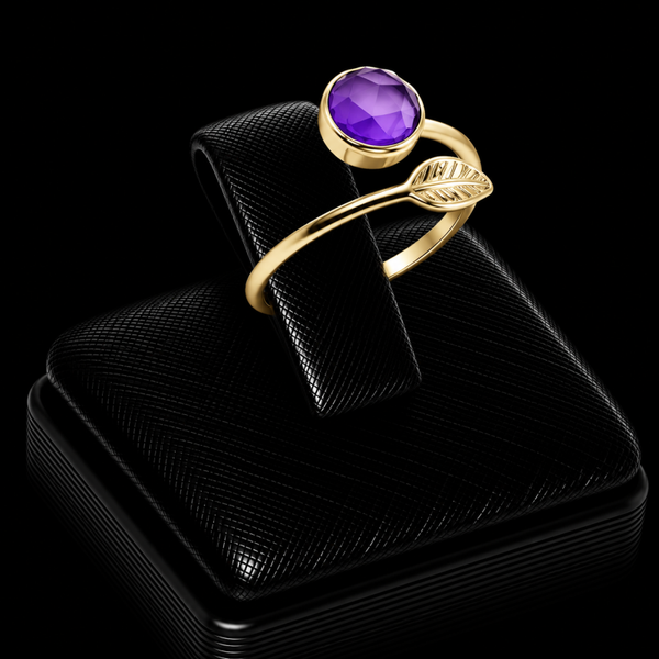Bague Argent 925 Plaqué Or “Feuille d’Or” Améthyste