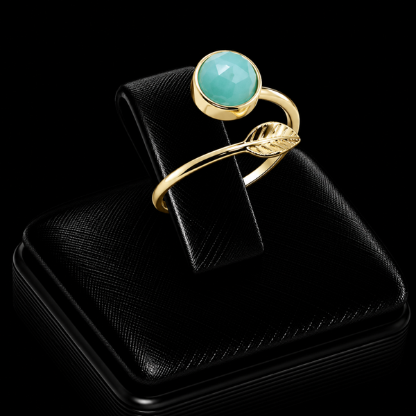 Bague Argent 925 Plaqué Or “Feuille d’Or” Amazonite