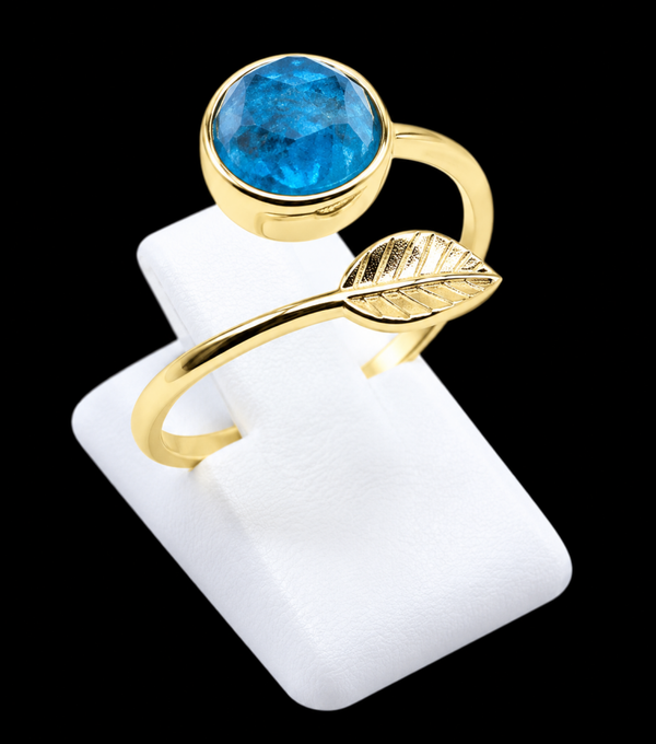 Bague Argent 925 Plaqué Or “Feuille d’Or” Apatite
