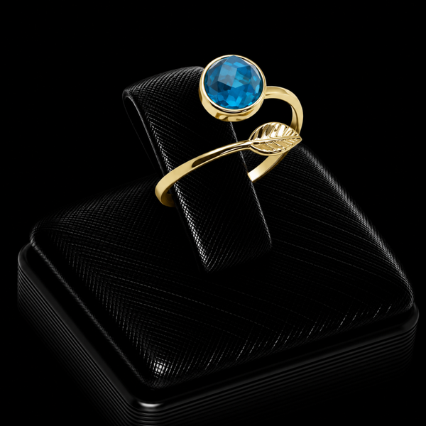 Bague Argent 925 Plaqué Or “Feuille d’Or” Apatite