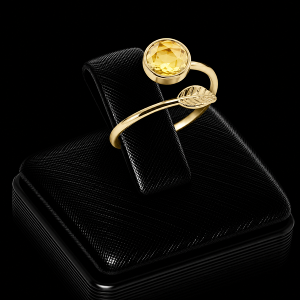 Bague Argent 925 Plaqué Or “Feuille d’Or” Citrine