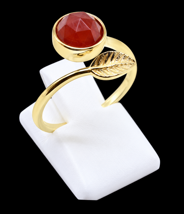 Bague Argent 925 Plaqué Or “Feuille d’Or” Grenat