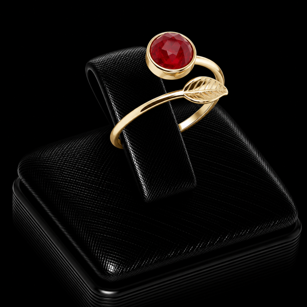 Bague Argent 925 Plaqué Or “Feuille d’Or” Grenat