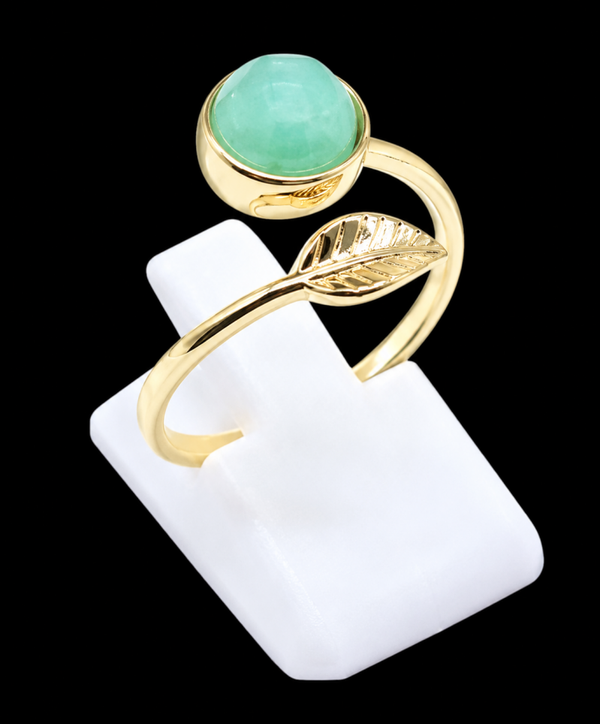 Bague Argent 925 Plaqué Or “Feuille d’Or” Jade Vert