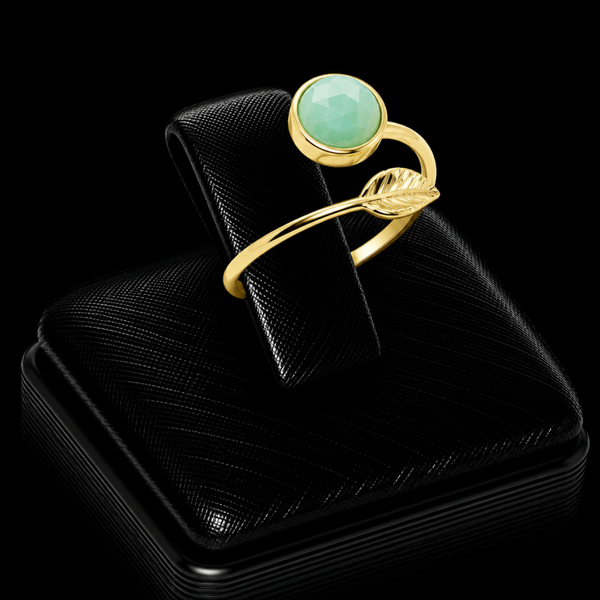 Bague Argent 925 Plaqué Or “Feuille d’Or” Jade Vert