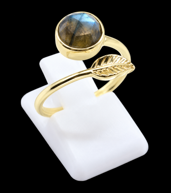 Bague Argent 925 Plaqué Or “Feuille d’Or” Labradorite
