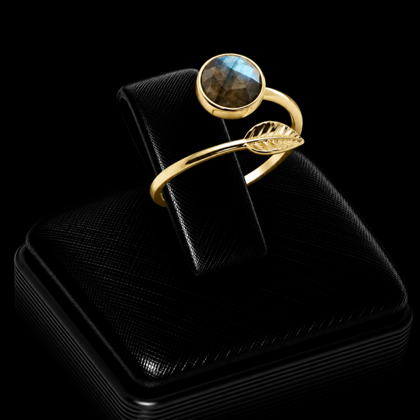 Bague Argent 925 Plaqué Or “Feuille d’Or” Labradorite