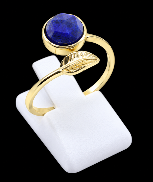 Bague Argent 925 Plaqué Or “Feuille d’Or” Lapis Lazuli