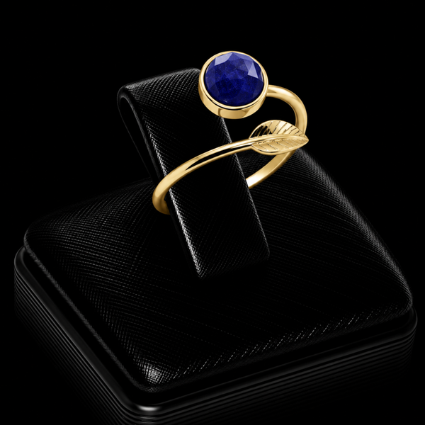 Bague Argent 925 Plaqué Or “Feuille d’Or” Lapis Lazuli