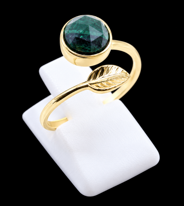 Bague Argent 925 Plaqué Or “Feuille d’Or” Malachite