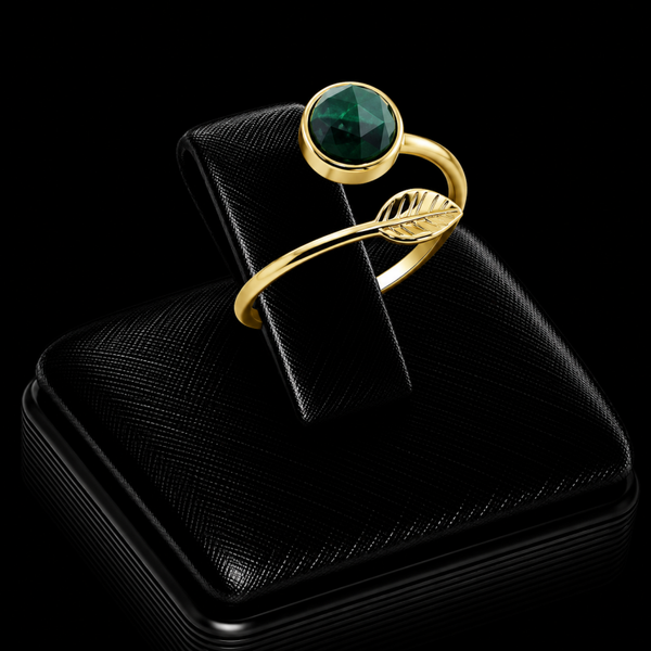 Bague Argent 925 Plaqué Or “Feuille d’Or” Malachite