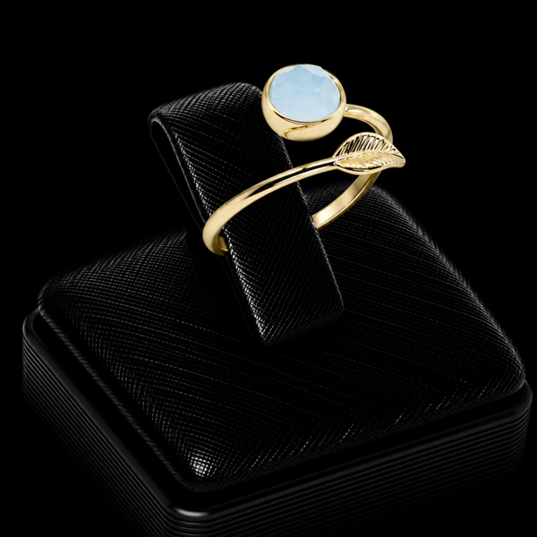 Bague Argent 925 Plaqué Or “Feuille d’Or” Pierre de Lune