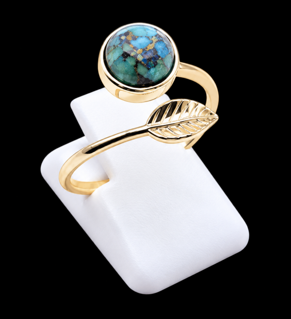 Bague Argent 925 Plaqué Or “Feuille d’Or” Turquoise