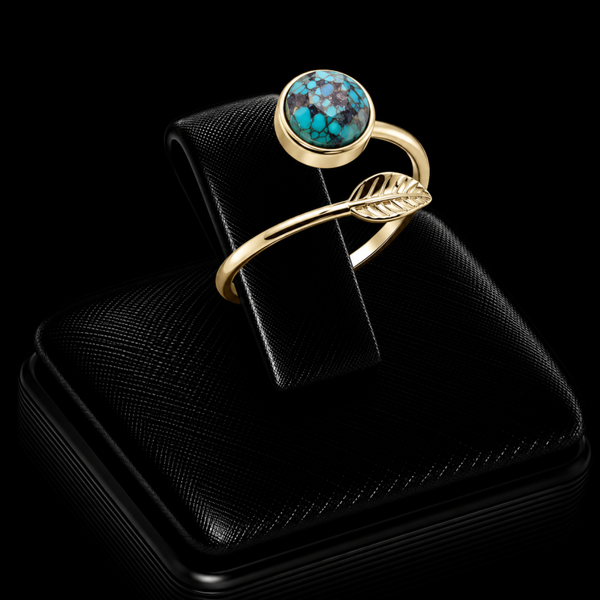 Bague Argent 925 Plaqué Or “Feuille d’Or” Turquoise