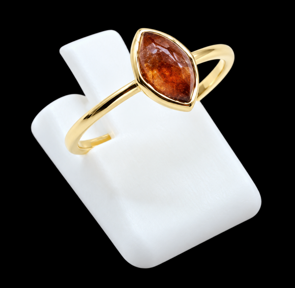 Bague Argent 925 Plaqué Or Grenat Marquise