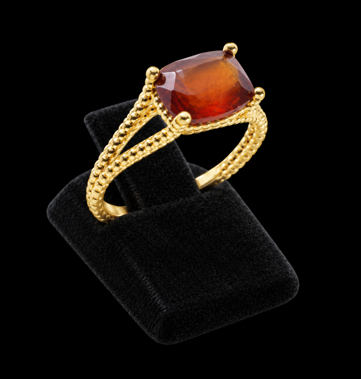 Bague Argent 925 Plaqué Or Grenat Rectangle