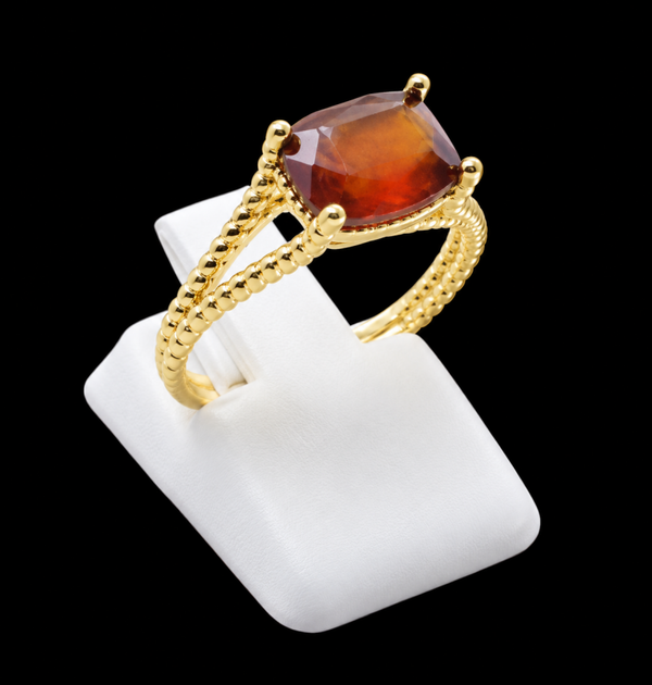 Bague Argent 925 Plaqué Or Grenat Rectangle