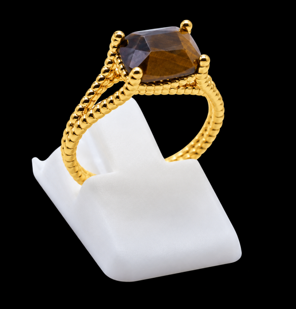 Bague Argent 925 Plaqué Or Œil de Tigre Rectangle