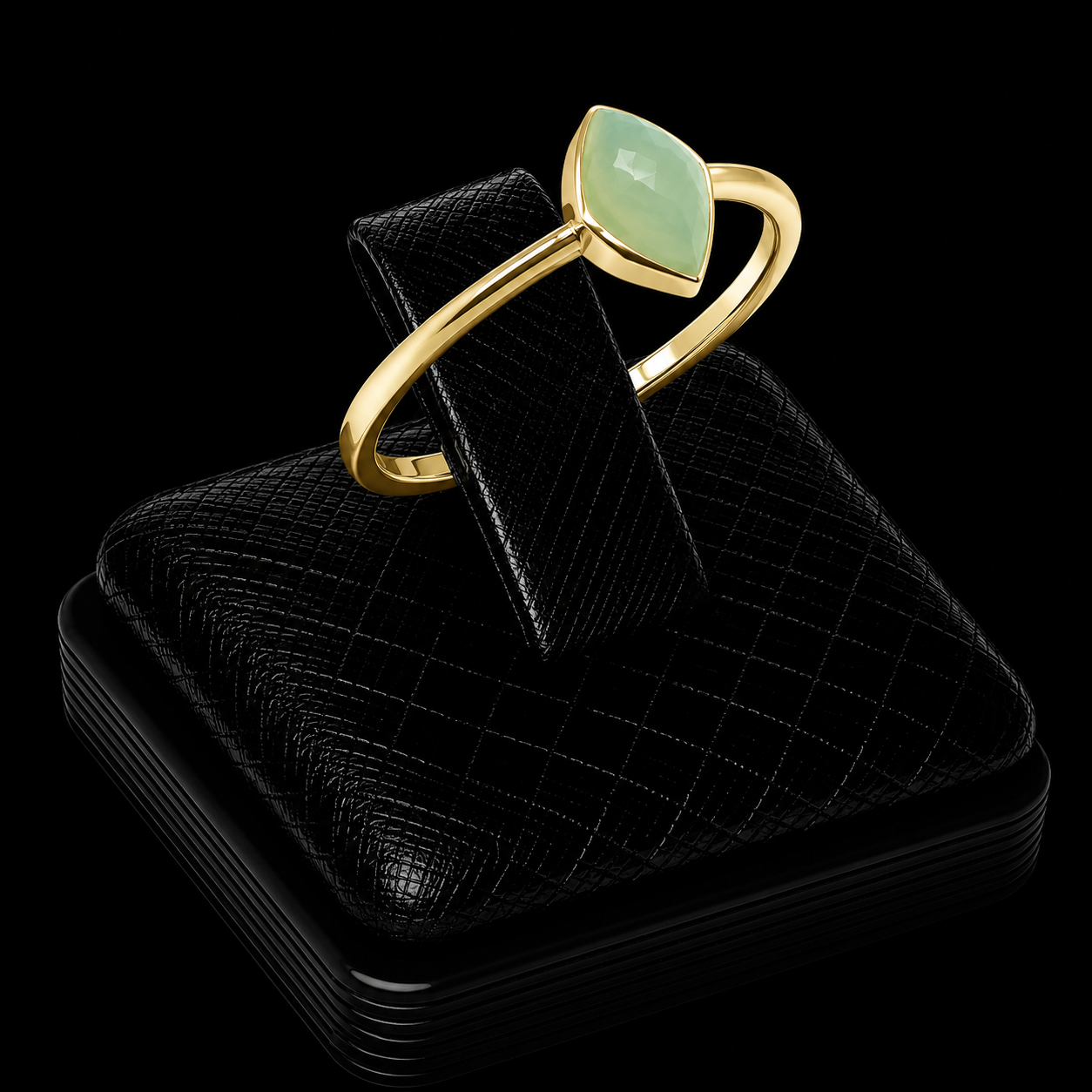 Bague Argent 925 Plaqué Or Jade Vert Marquise