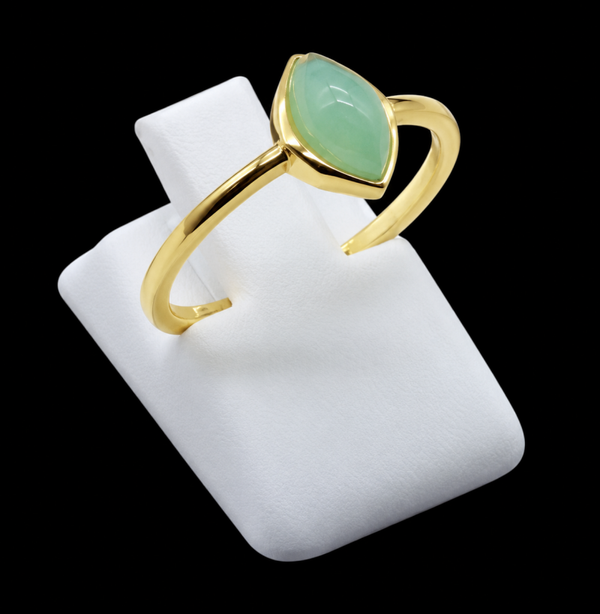 Bague Argent 925 Plaqué Or Jade Vert Marquise