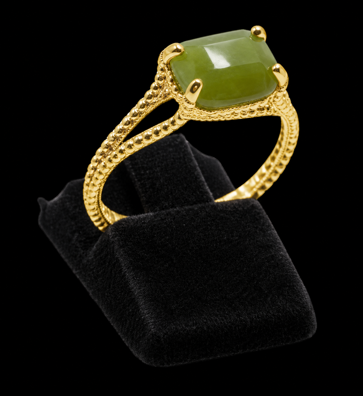 Bague Argent 925 Plaqué Or Jade Vert Rectangle
