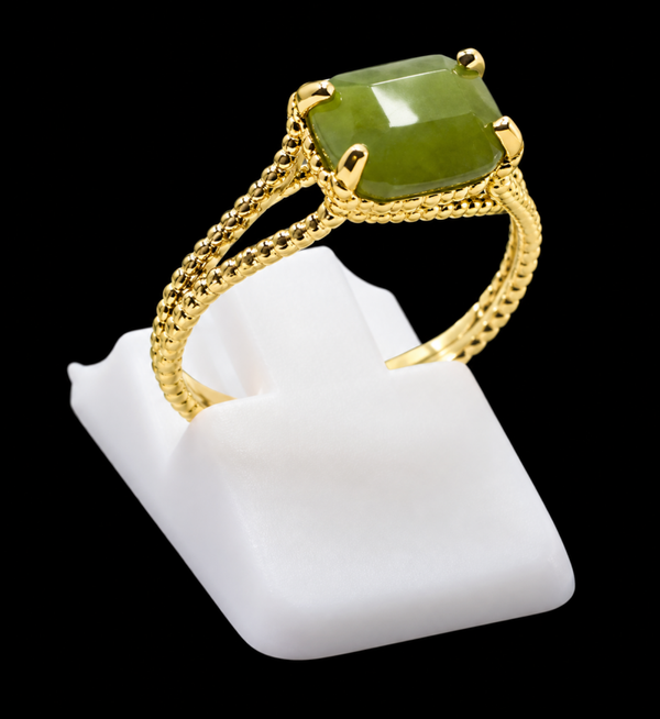 Bague Argent 925 Plaqué Or Jade Vert Rectangle