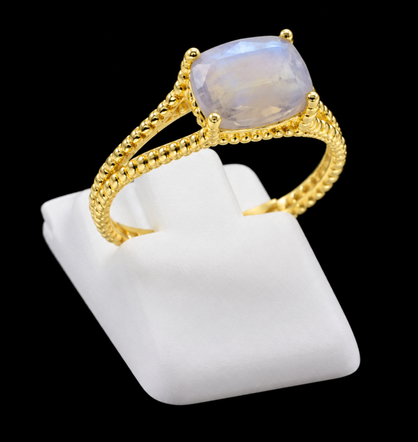 Bague Argent 925 Plaqué Or Labradorite Rectangle