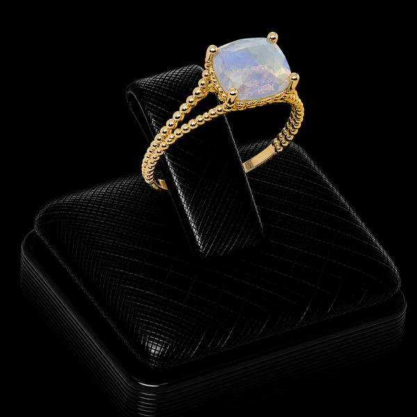 Bague Argent 925 Plaqué Or Labradorite Rectangle