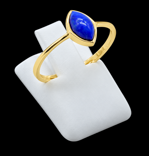 Bague Argent 925 Plaqué Or Lapis Lazuli Marquise