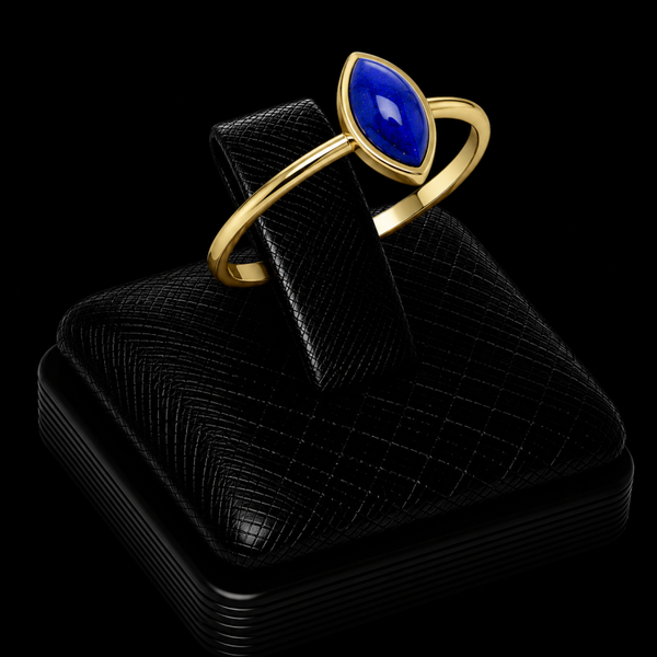 Bague Argent 925 Plaqué Or Lapis Lazuli Marquise