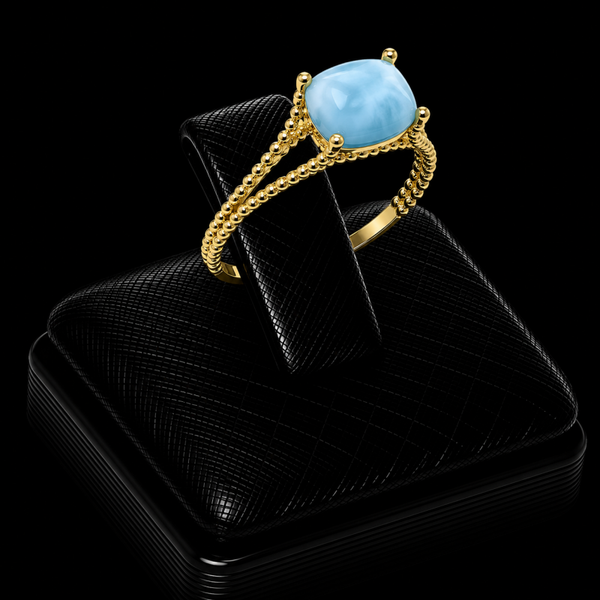 Bague Argent 925 Plaqué Or Larimar Rectangle
