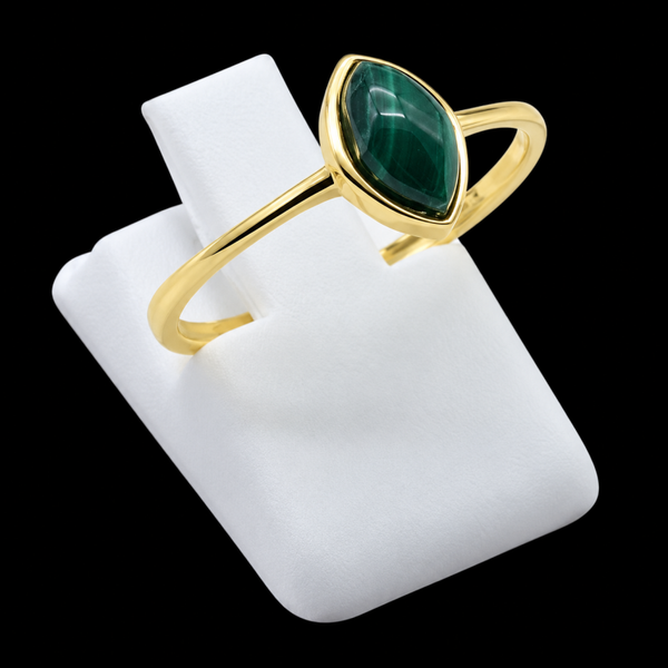 Bague Argent 925 Plaqué Or Malachite Marquise