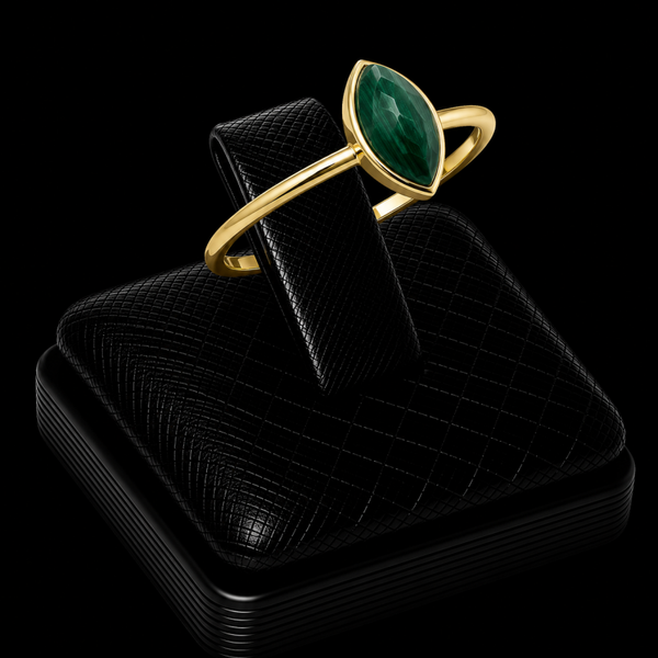 Bague Argent 925 Plaqué Or Malachite Marquise
