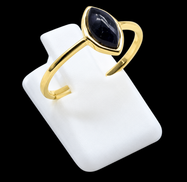 Bague Argent 925 Plaqué Or Onyx Marquise