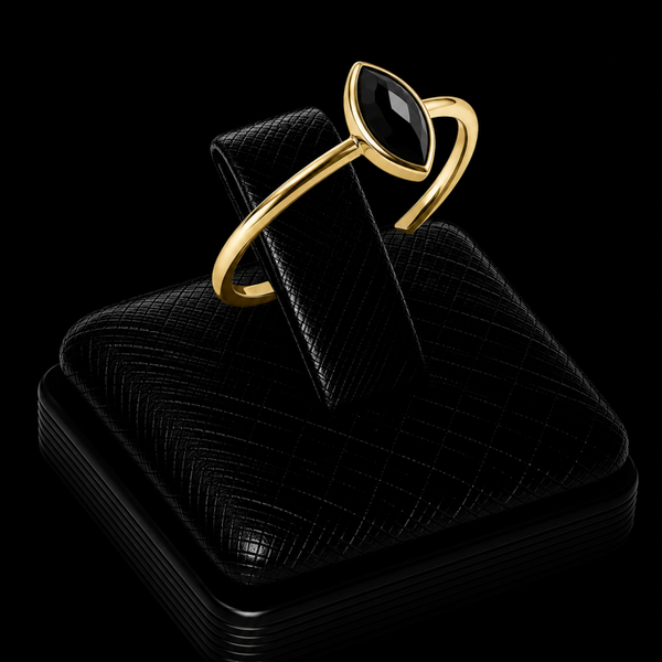 Bague Argent 925 Plaqué Or Onyx Marquise