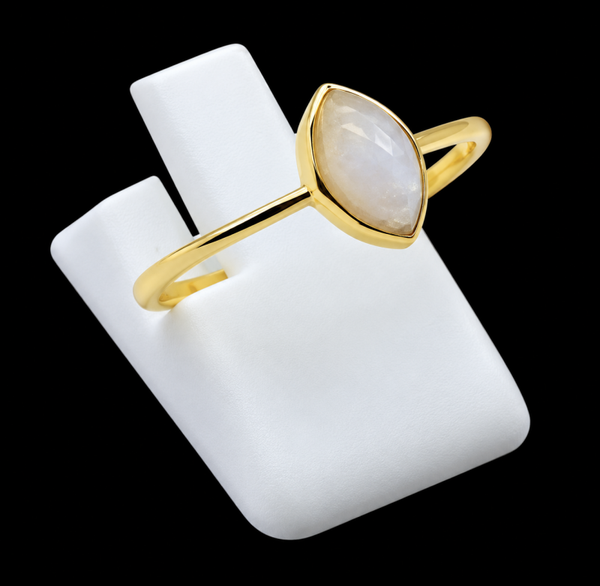 Bague Argent 925 Plaqué Or Pierre de Lune Marquise