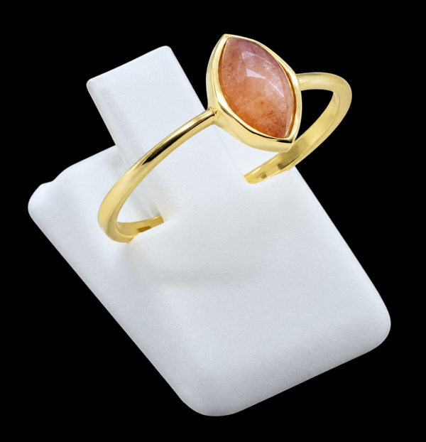 Bague Argent 925 Plaqué Or Pierre de Soleil Marquise