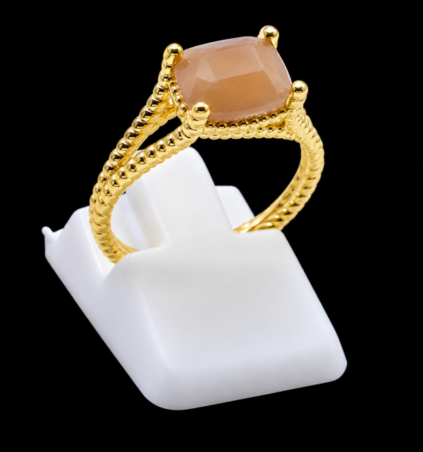 Bague Argent 925 Plaqué Or Pierre de Soleil Rectangle