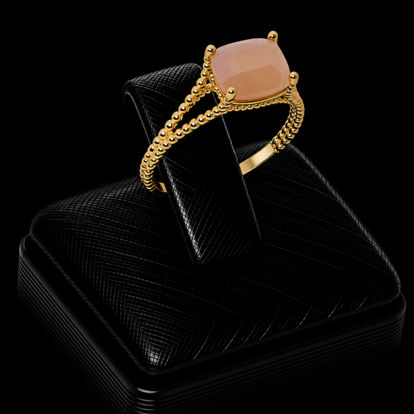 Bague Argent 925 Plaqué Or Pierre de Soleil Rectangle