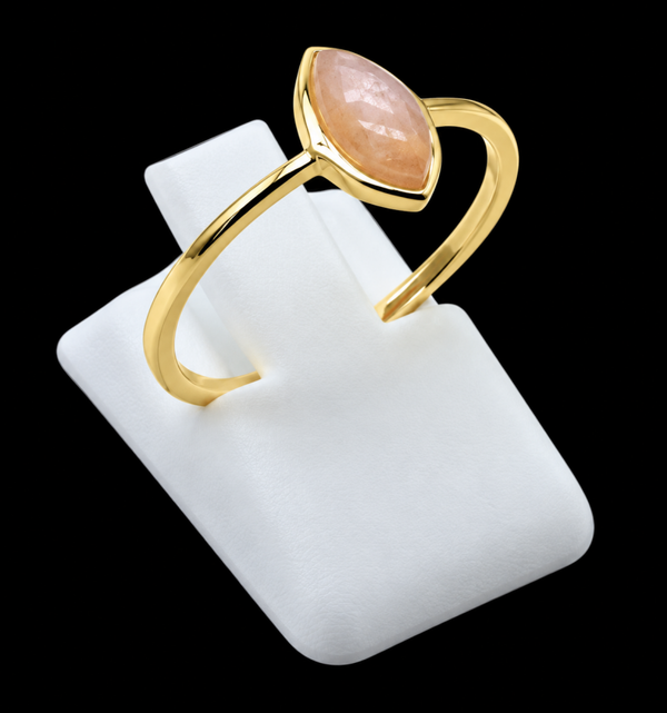 Bague Argent 925 Plaqué Or Quartz Rose Marquise