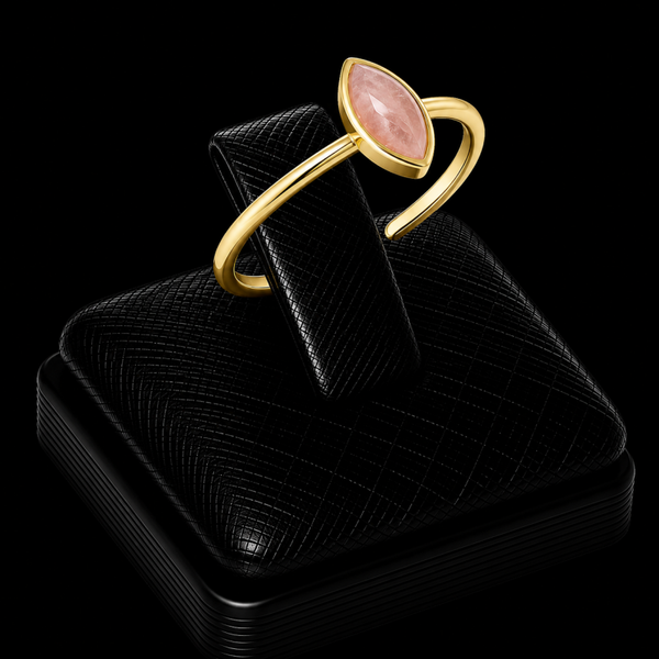 Bague Argent 925 Plaqué Or Quartz Rose Marquise